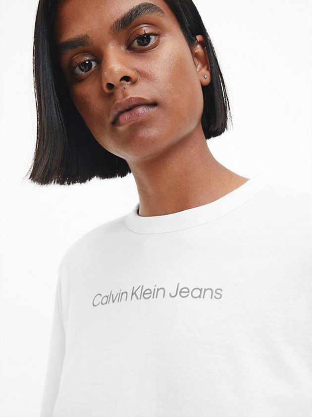 White Calvin Klein Organic Cotton Long Sleeve Women T-Shirt | BOMJ-76350