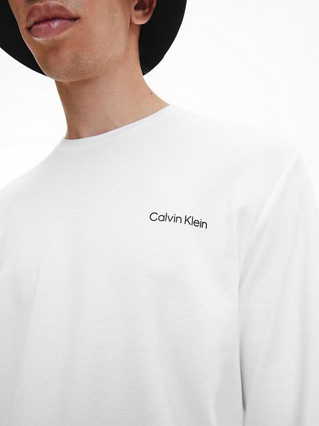 White Calvin Klein Organic Cotton Long Sleeve Men T-Shirt | LRBK-41329
