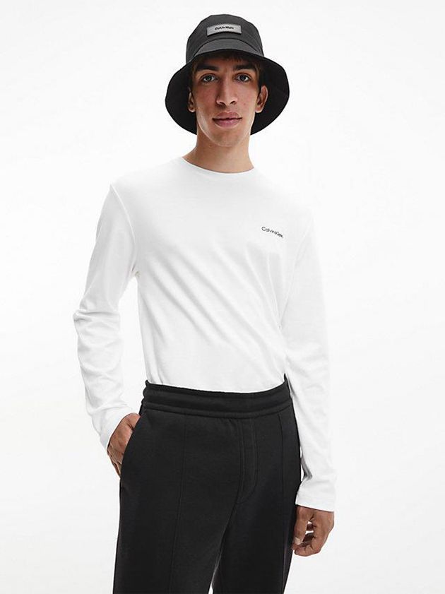 White Calvin Klein Organic Cotton Long Sleeve Men T-Shirt | LRBK-41329