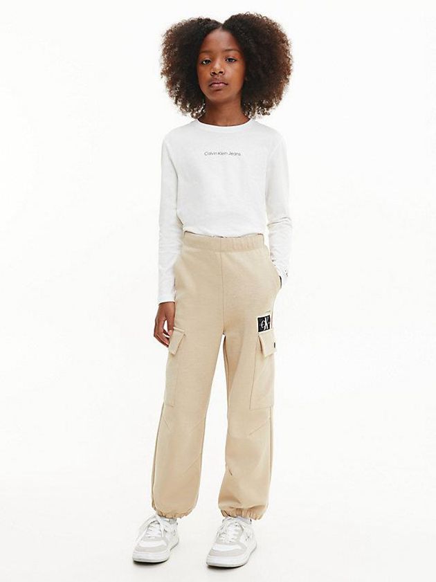 White Calvin Klein Organic Cotton Long Sleeve Girls's T-Shirt | JXPV-83490