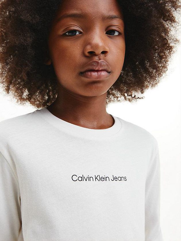 White Calvin Klein Organic Cotton Long Sleeve Girls's T-Shirt | JXPV-83490
