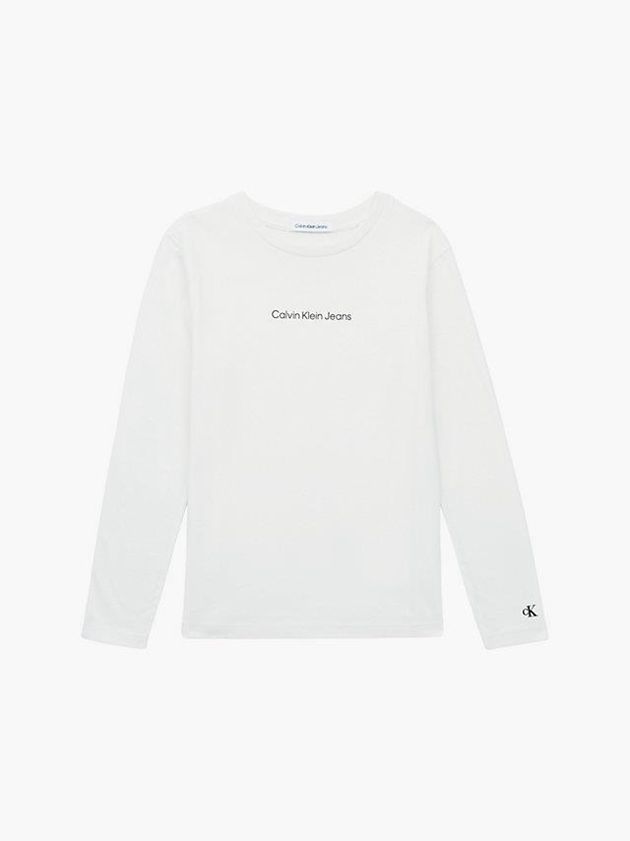 White Calvin Klein Organic Cotton Long Sleeve Girls's T-Shirt | JXPV-83490