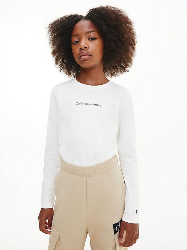 White Calvin Klein Organic Cotton Long Sleeve Girls\'s T-Shirt | JXPV-83490