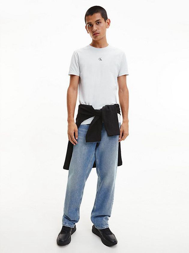 White Calvin Klein Organic Cotton Monogram Men T-Shirt | MZYV-28416
