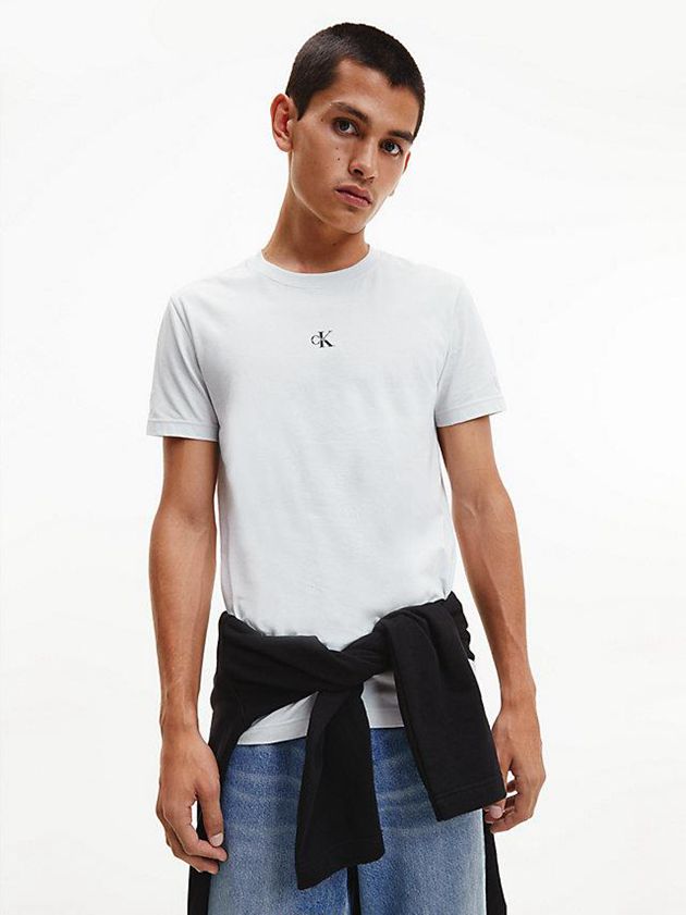 White Calvin Klein Organic Cotton Monogram Men T-Shirt | MZYV-28416