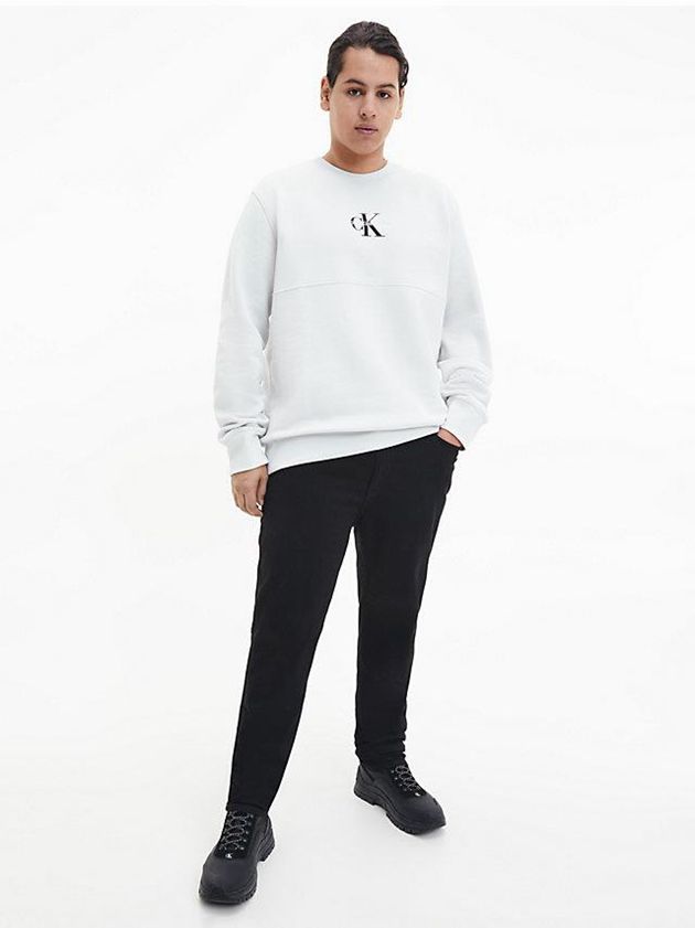 White Calvin Klein Organic Cotton Monogram Men Sweatshirt | VZKT-12693