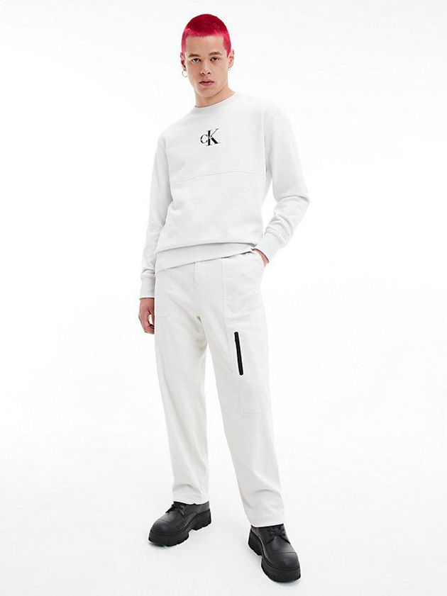 White Calvin Klein Organic Cotton Monogram Men Sweatshirt | VZKT-12693