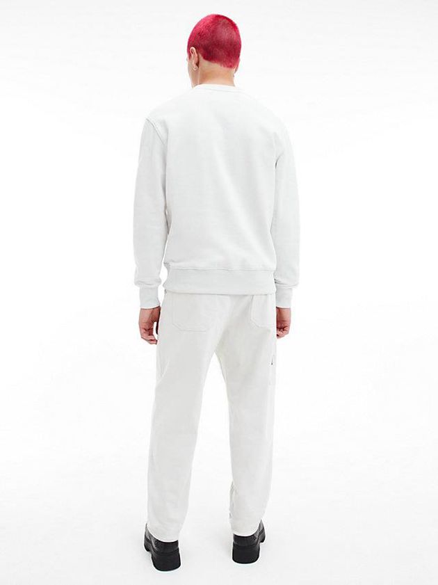 White Calvin Klein Organic Cotton Monogram Men Sweatshirt | VZKT-12693