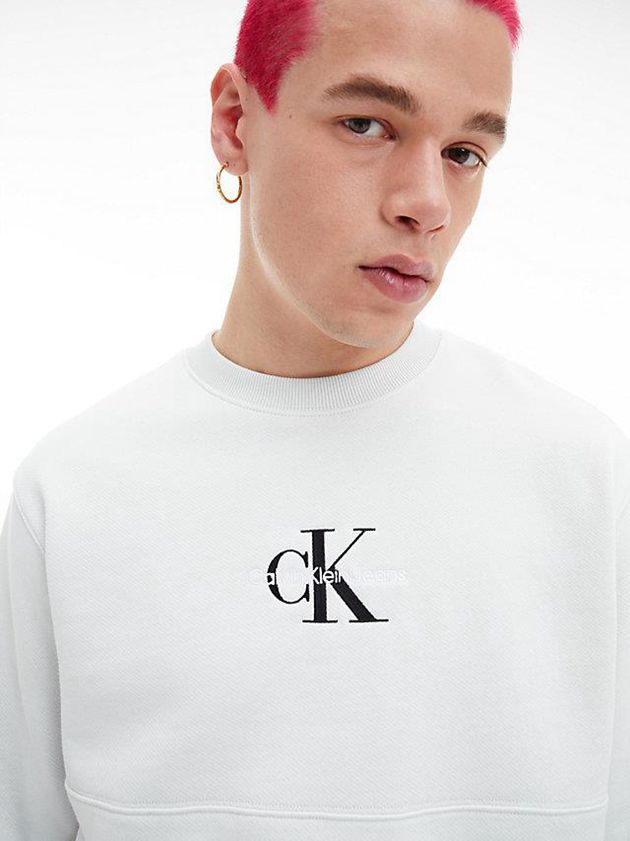 White Calvin Klein Organic Cotton Monogram Men Sweatshirt | VZKT-12693