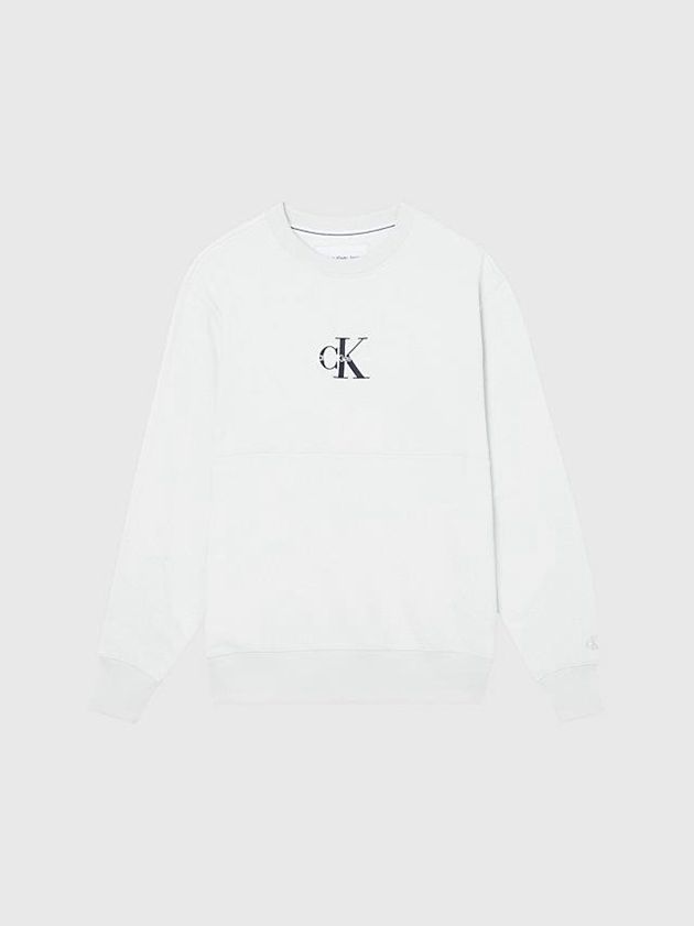 White Calvin Klein Organic Cotton Monogram Men Sweatshirt | VZKT-12693