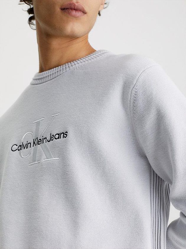 White Calvin Klein Organic Cotton Monogram Jumper Men Sweater | PQCD-18472