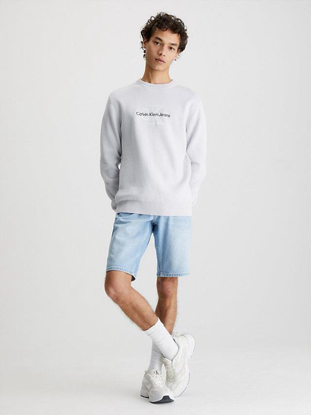 White Calvin Klein Organic Cotton Monogram Jumper Men Sweater | PQCD-18472