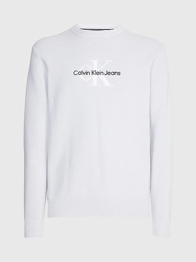 White Calvin Klein Organic Cotton Monogram Jumper Men Sweater | PQCD-18472