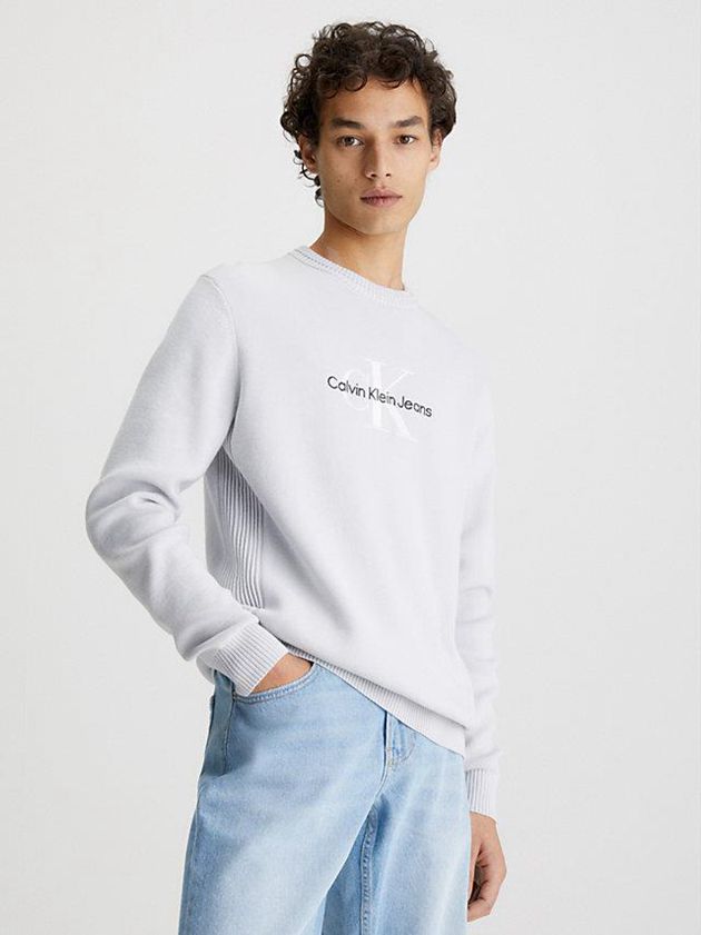 White Calvin Klein Organic Cotton Monogram Jumper Men Sweater | PQCD-18472