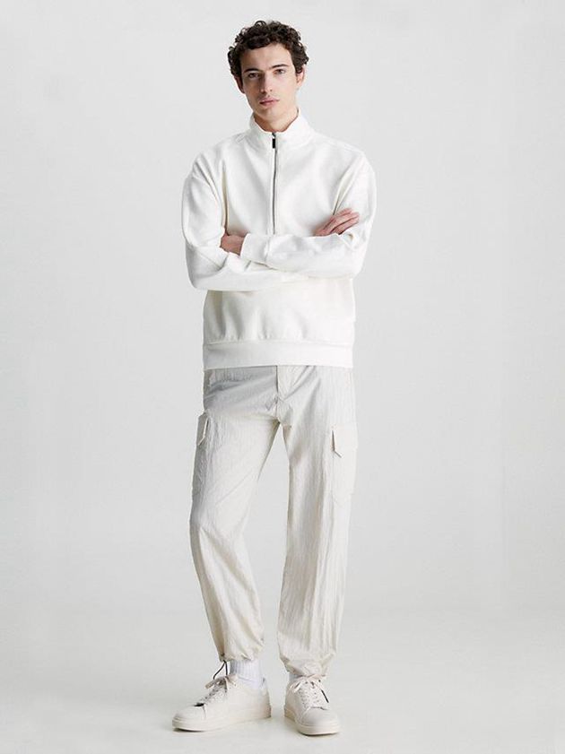 White Calvin Klein Organic Cotton Zip Men Sweatshirt | PTRL-75149