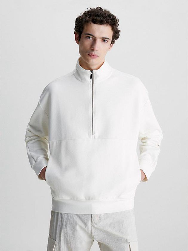 White Calvin Klein Organic Cotton Zip Men Sweatshirt | PTRL-75149