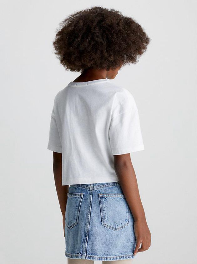 White Calvin Klein Overlap Detail Girls's T-Shirt | MQZB-12563