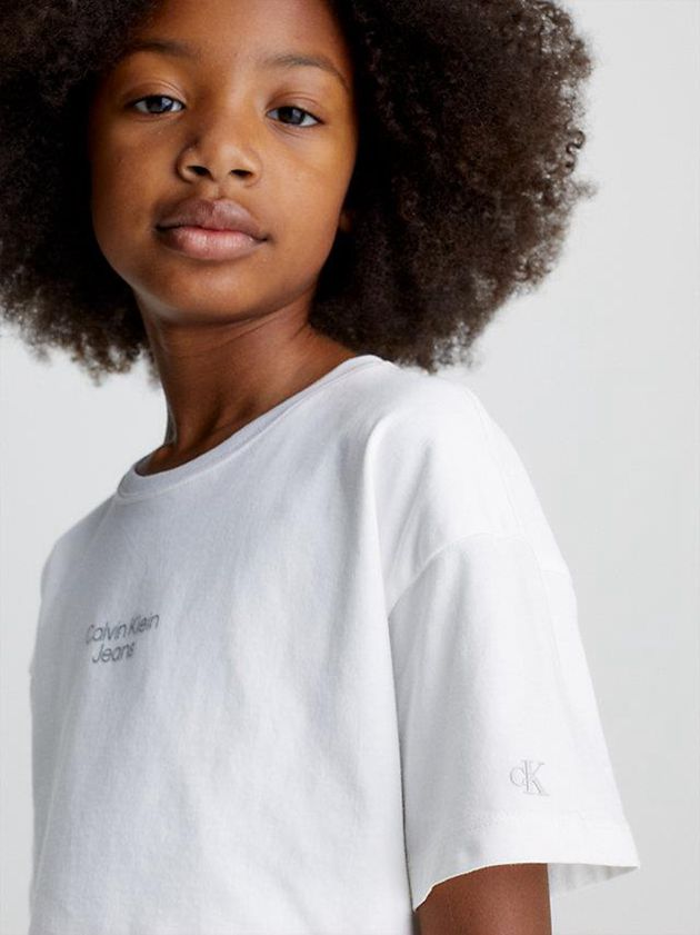 White Calvin Klein Overlap Detail Girls's T-Shirt | MQZB-12563