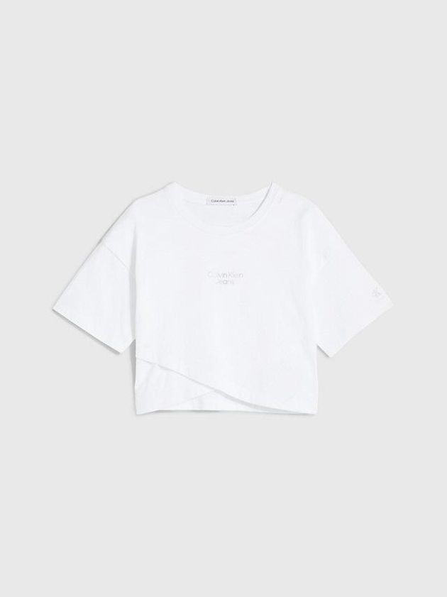 White Calvin Klein Overlap Detail Girls's T-Shirt | MQZB-12563