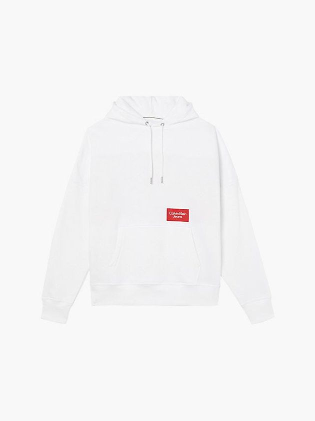 White Calvin Klein Oversized Back Logo Men Hoodie | QHSE-26573
