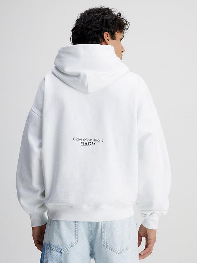 White Calvin Klein Oversized Embroidered Men Hoodie | QNRZ-64085