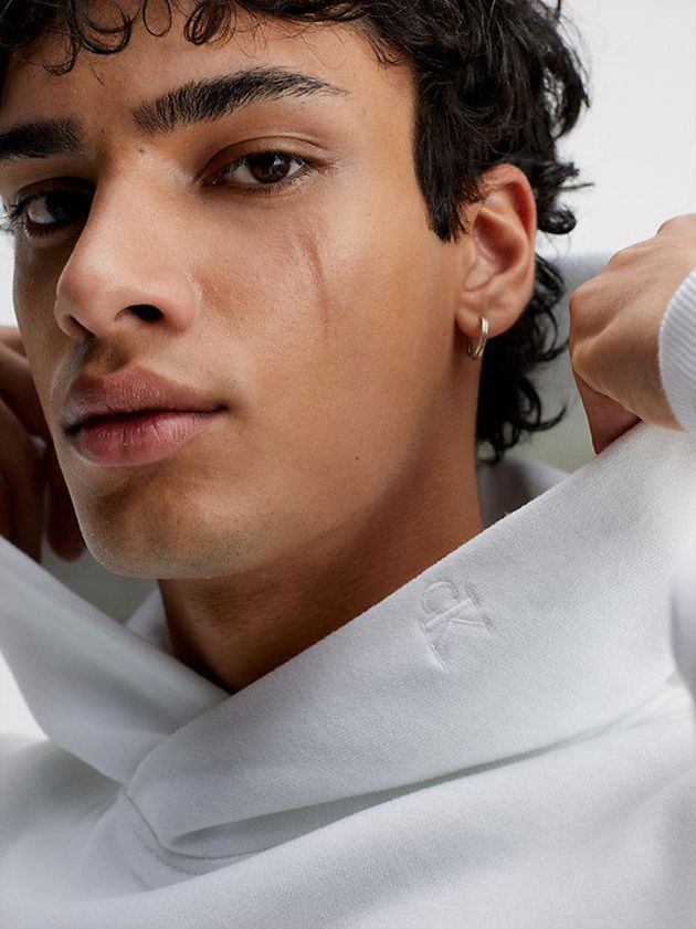 White Calvin Klein Oversized Embroidered Men Hoodie | QNRZ-64085