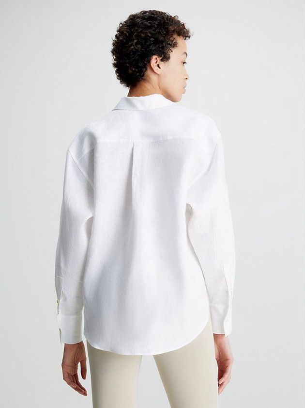 White Calvin Klein Oversized Linen Shirt Women Top | QDEM-94851