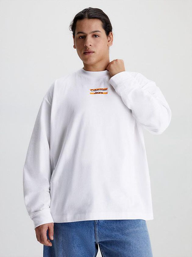 White Calvin Klein Oversized Long Sleeve Men T-Shirt | BTXL-51408