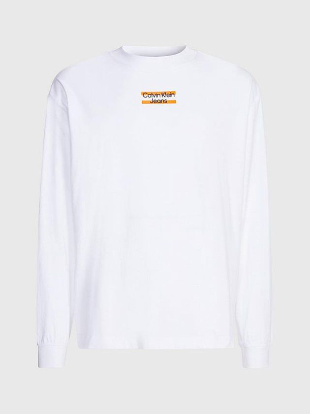 White Calvin Klein Oversized Long Sleeve Men T-Shirt | BTXL-51408