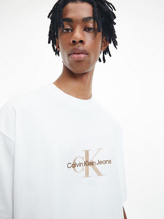 White Calvin Klein Oversized Monogram Men T-Shirt | JEZF-45723