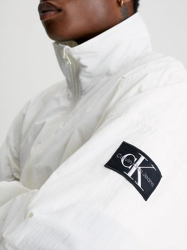 White Calvin Klein Oversized Nylon Zip Up Men Jacket | LFZX-71236