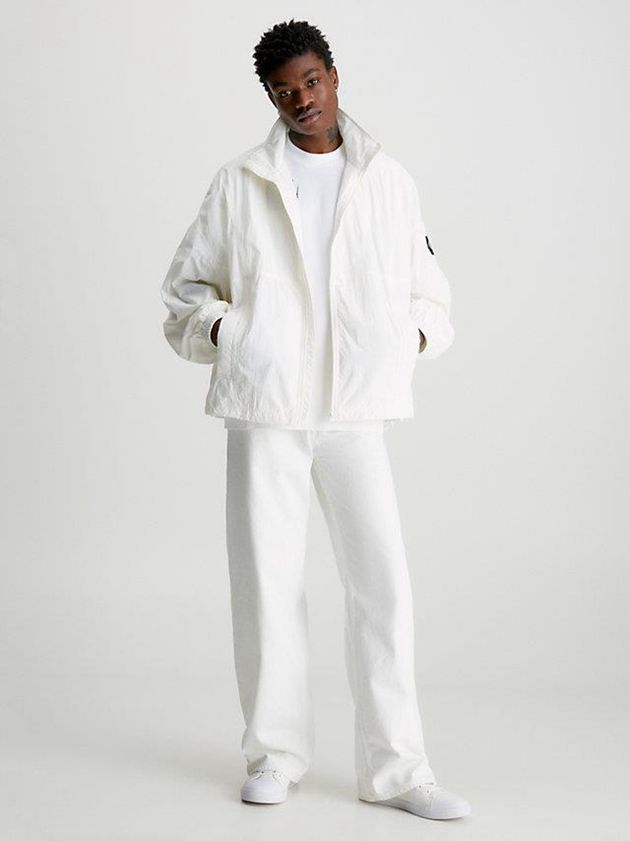 White Calvin Klein Oversized Nylon Zip Up Men Jacket | LFZX-71236