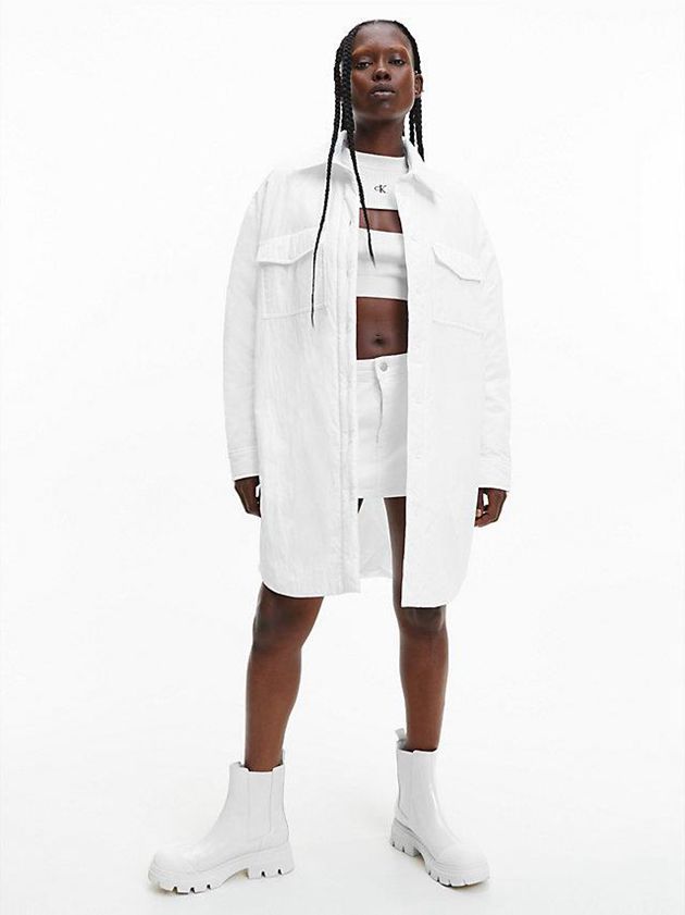 White Calvin Klein Oversized Padded Shirt Women Jacket | OAWG-24680