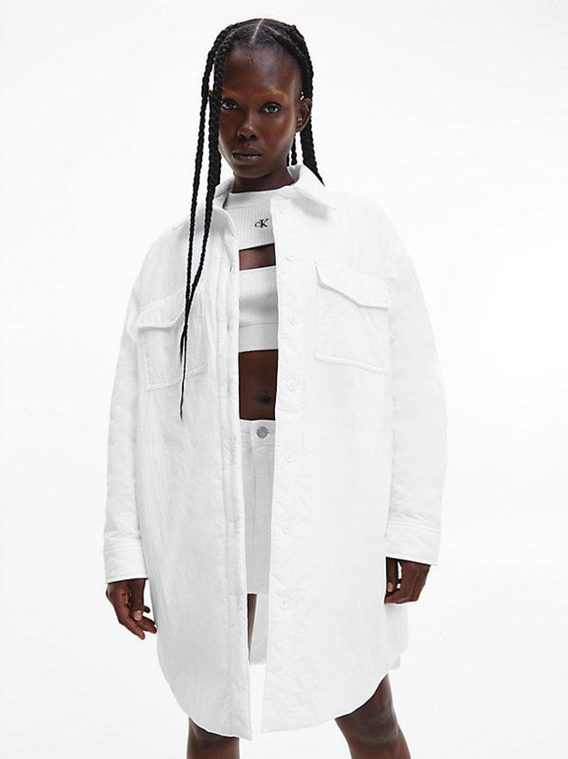 White Calvin Klein Oversized Padded Shirt Women Jacket | OAWG-24680