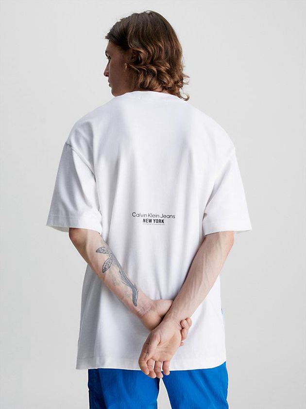 White Calvin Klein Oversized Printed Men T-Shirt | MDTW-85462
