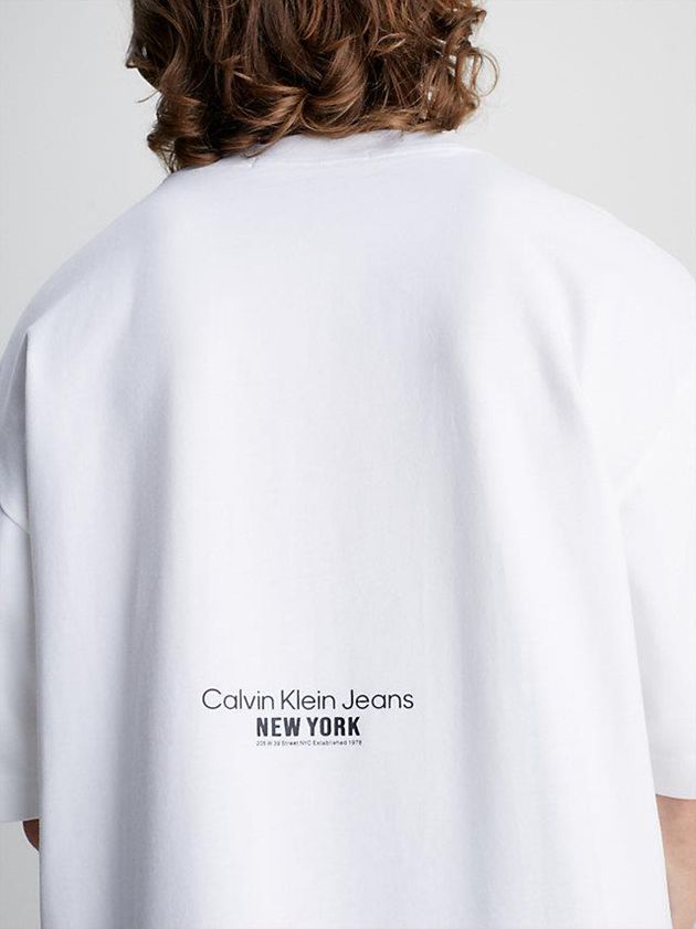 White Calvin Klein Oversized Printed Men T-Shirt | MDTW-85462