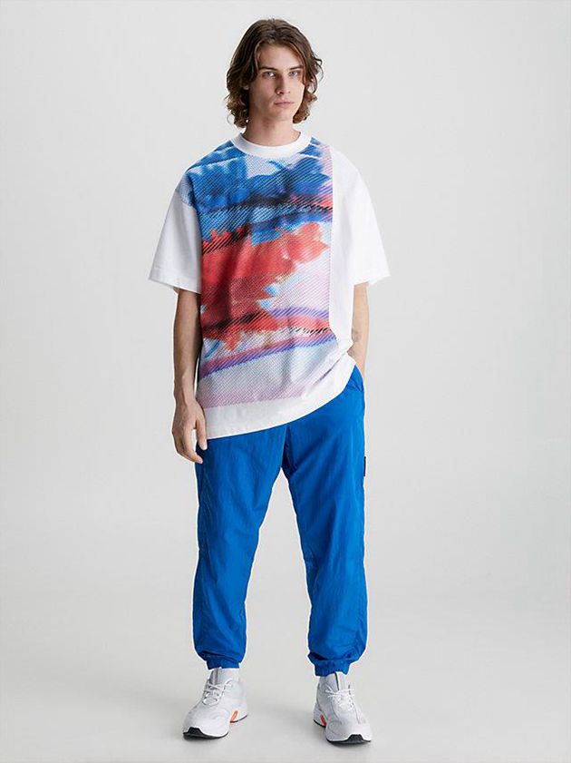 White Calvin Klein Oversized Printed Men T-Shirt | MDTW-85462