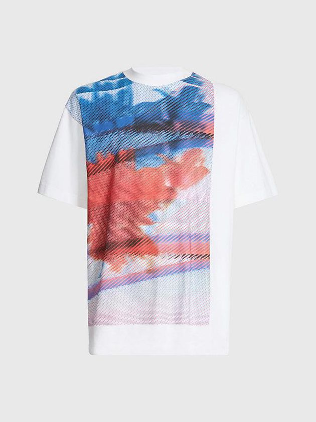 White Calvin Klein Oversized Printed Men T-Shirt | MDTW-85462