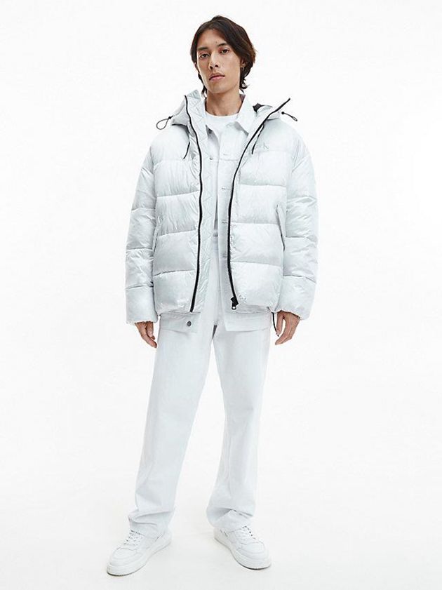 White Calvin Klein Oversized Recycled Nylon Puffer Men Jacket | PLVU-78425