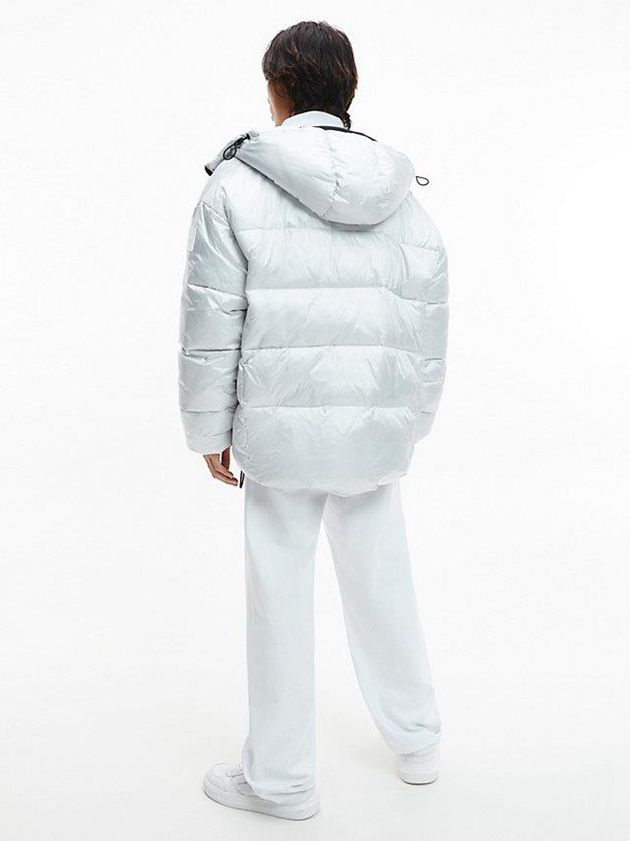 White Calvin Klein Oversized Recycled Nylon Puffer Men Jacket | PLVU-78425
