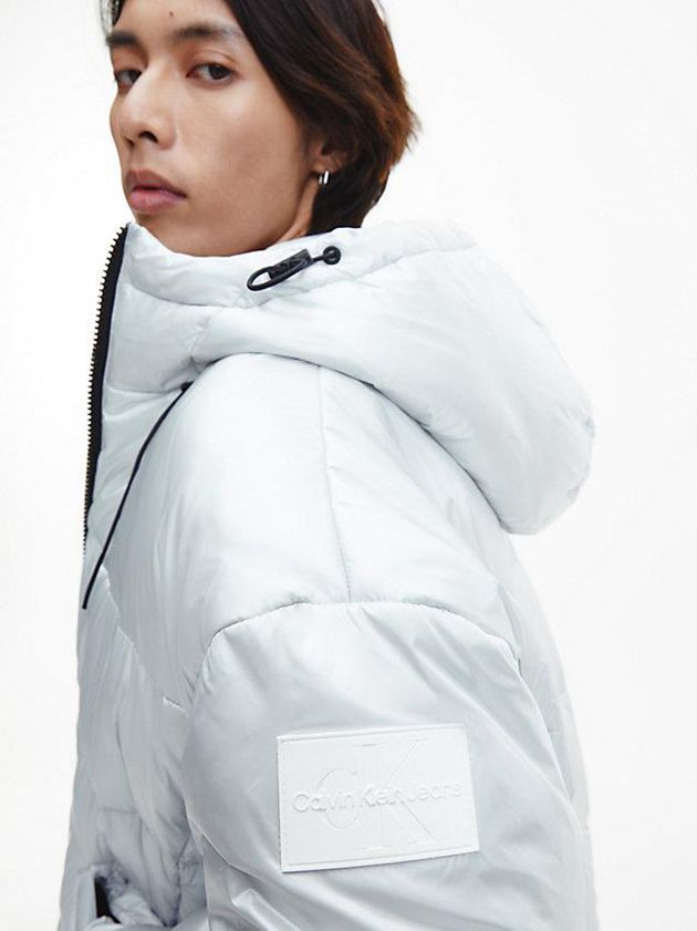 White Calvin Klein Oversized Recycled Nylon Puffer Men Jacket | PLVU-78425