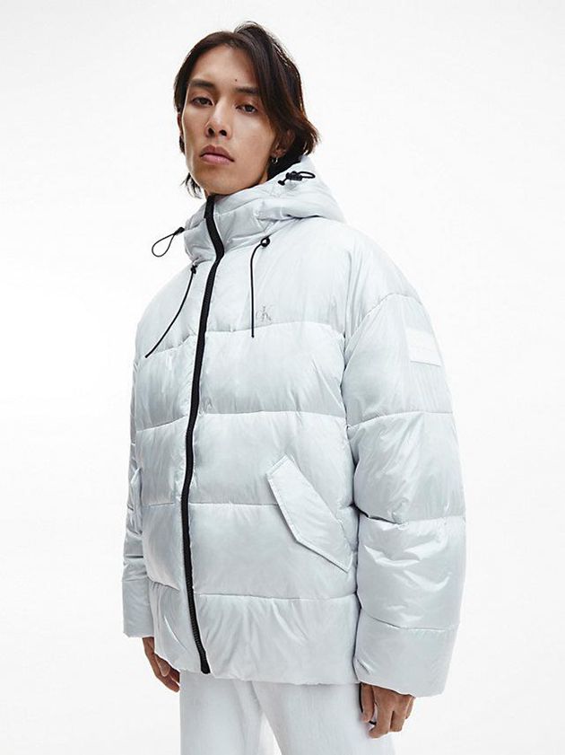White Calvin Klein Oversized Recycled Nylon Puffer Men Jacket | PLVU-78425