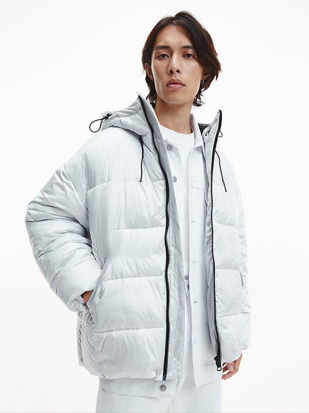 White Calvin Klein Oversized Recycled Nylon Puffer Men Jacket | PLVU-78425