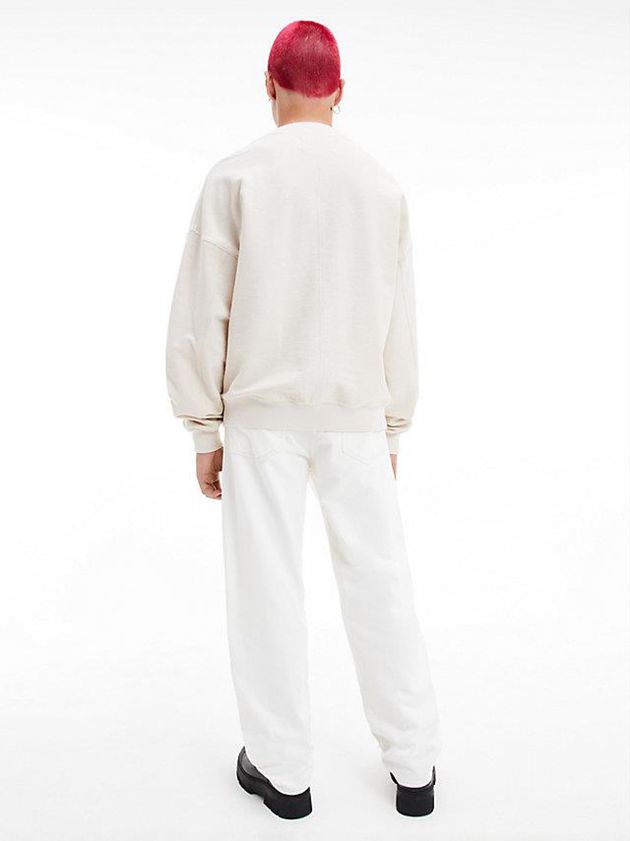 White Calvin Klein Oversized Textured Logo Men Sweatshirt | QAHD-92183