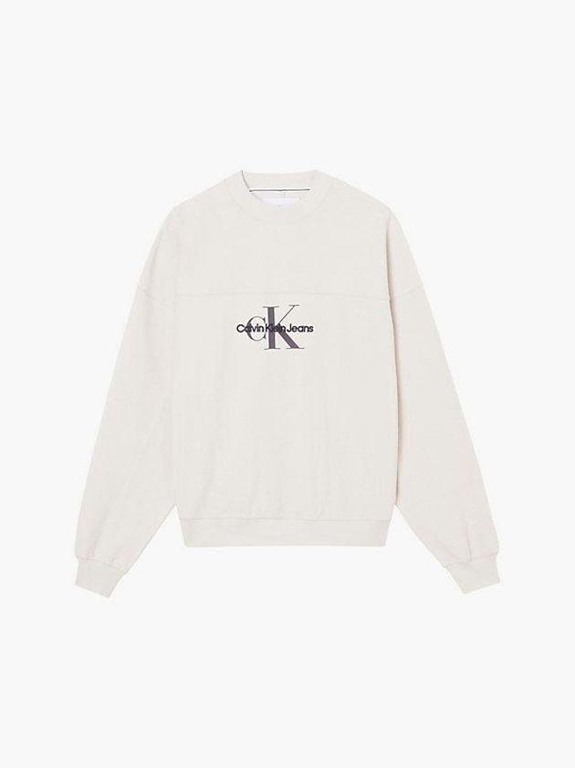 White Calvin Klein Oversized Textured Logo Men Sweatshirt | QAHD-92183