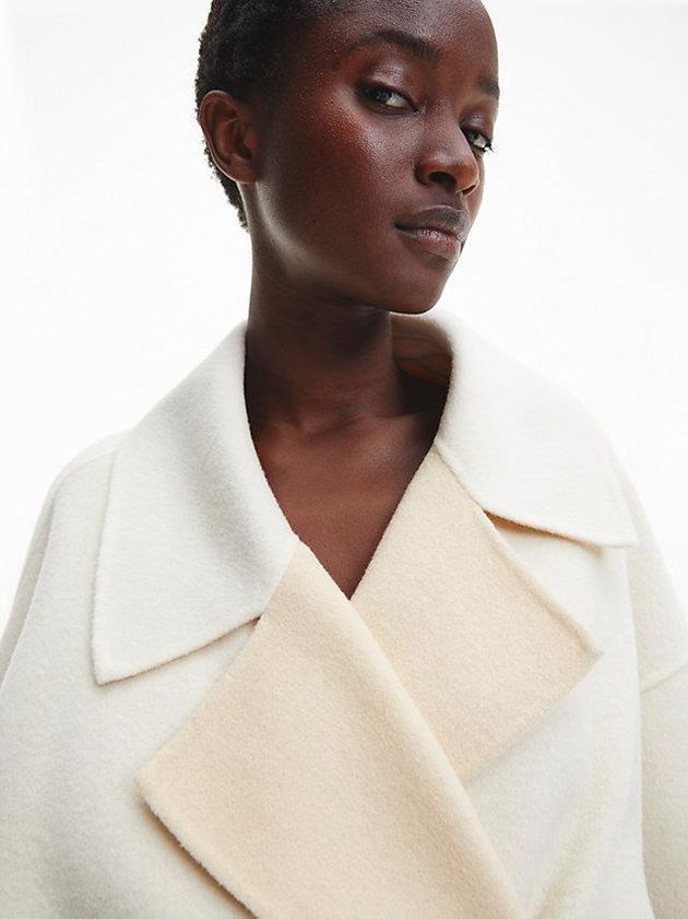 White Calvin Klein Oversized Wool Wrap Women Coat | DYBN-45127