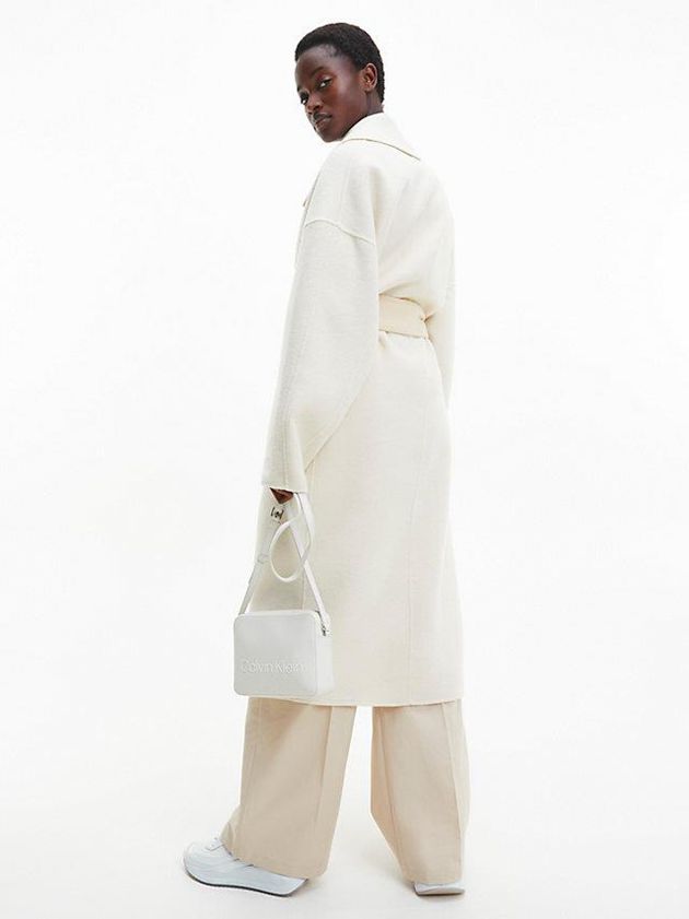 White Calvin Klein Oversized Wool Wrap Women Coat | DYBN-45127