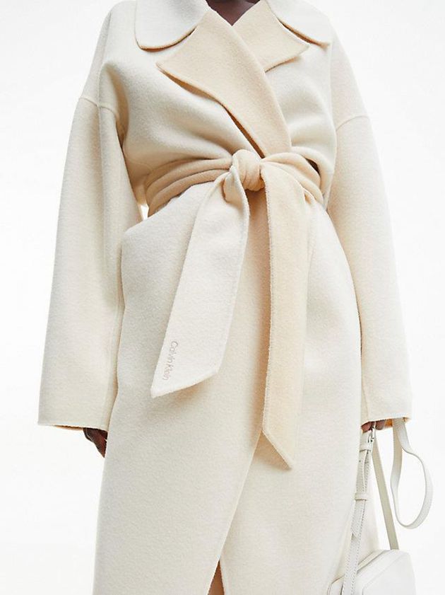 White Calvin Klein Oversized Wool Wrap Women Coat | DYBN-45127