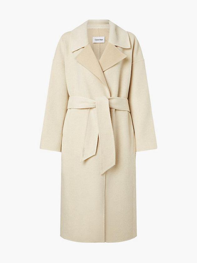 White Calvin Klein Oversized Wool Wrap Women Coat | DYBN-45127