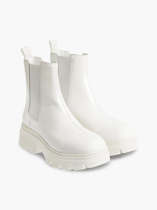 White Calvin Klein Patent Chunky Chelsea Women Boots | RTNQ-31278